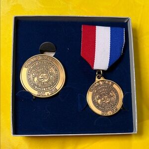 World War II Commemorative Medal Set - Gold Finish, Red/White/Blue Ribbon